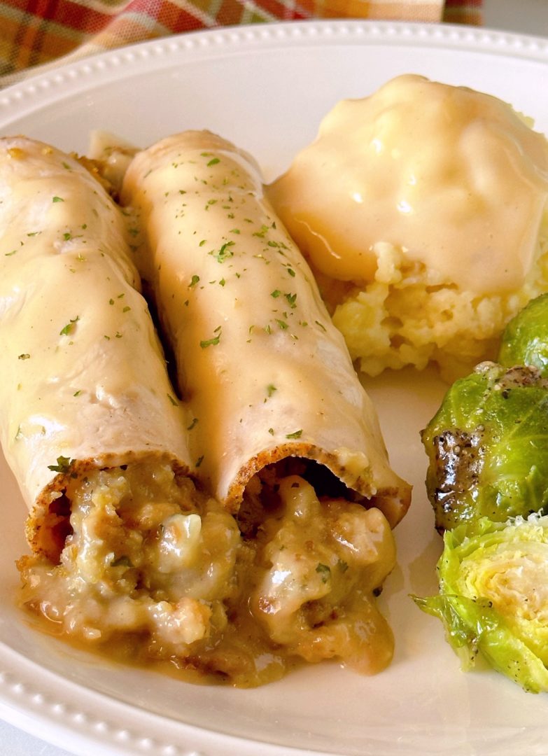 Easy Turkey Stuffing Roll Ups With Creamy Gravy Norine S Nest