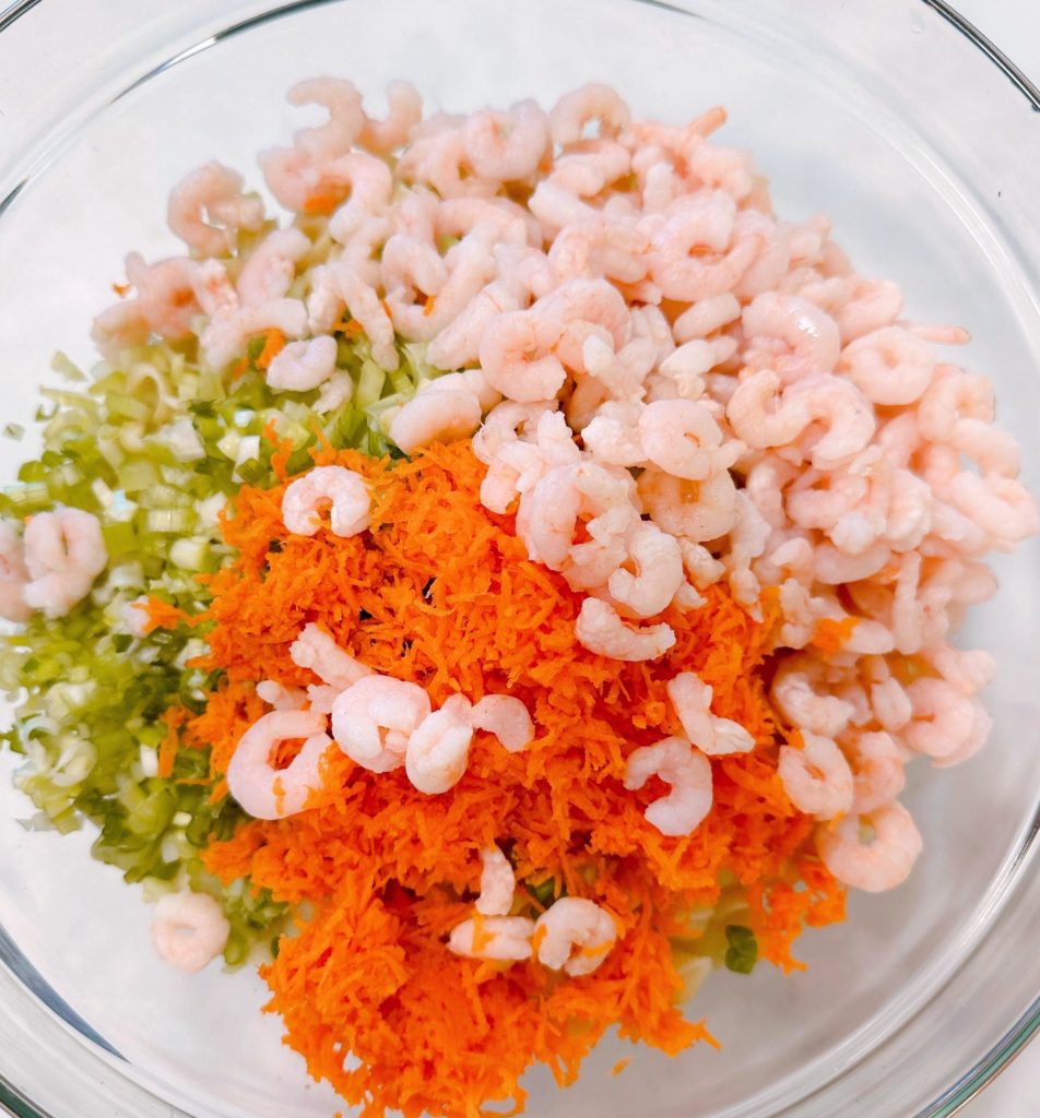 Shrimp Salad ingredients in a large bowl.