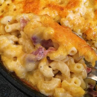 Skillet full of Dad's creamy Mac-n-Cheese