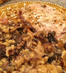 Minnesota Pork Chop Casserole on a serving plate ready to eat.