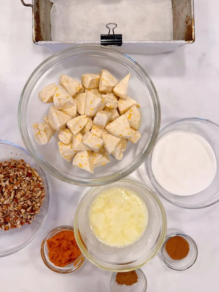 Ingredients for Pumpkin Spice Monkey Bread Recipe.