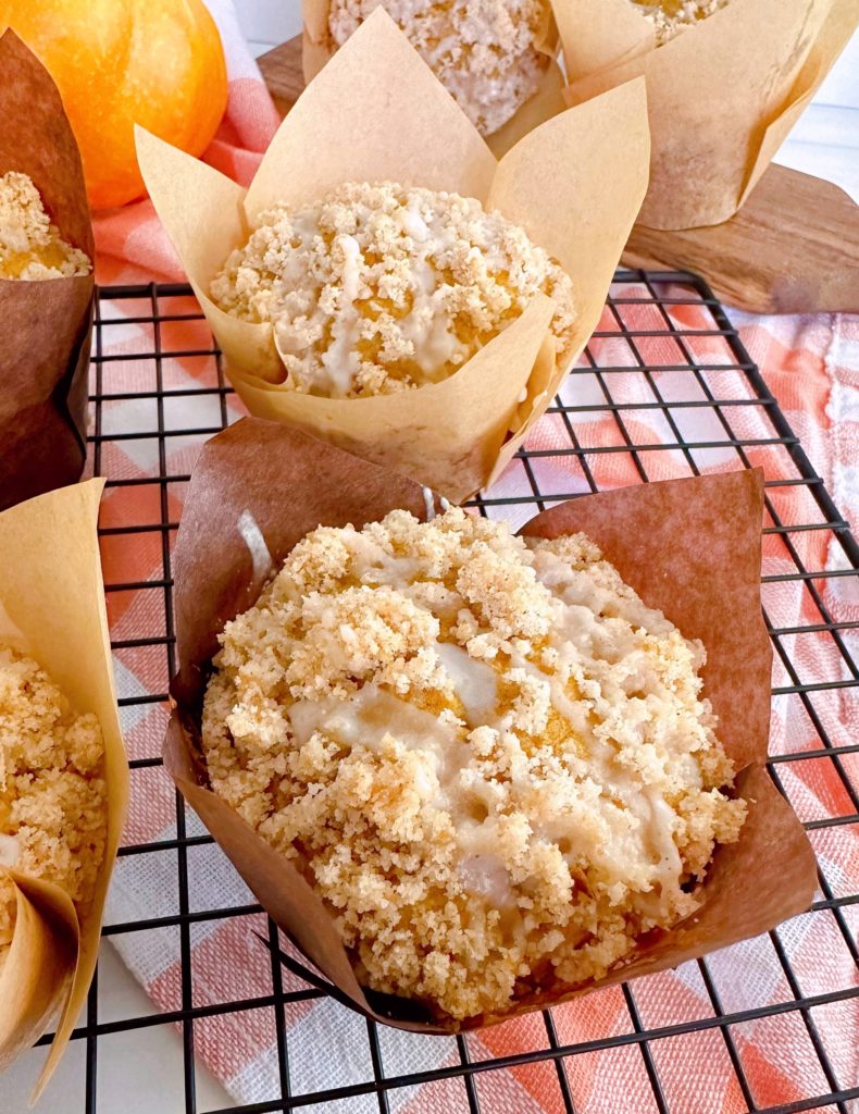 Pumpkin Streusel Muffins on a cooling rack.