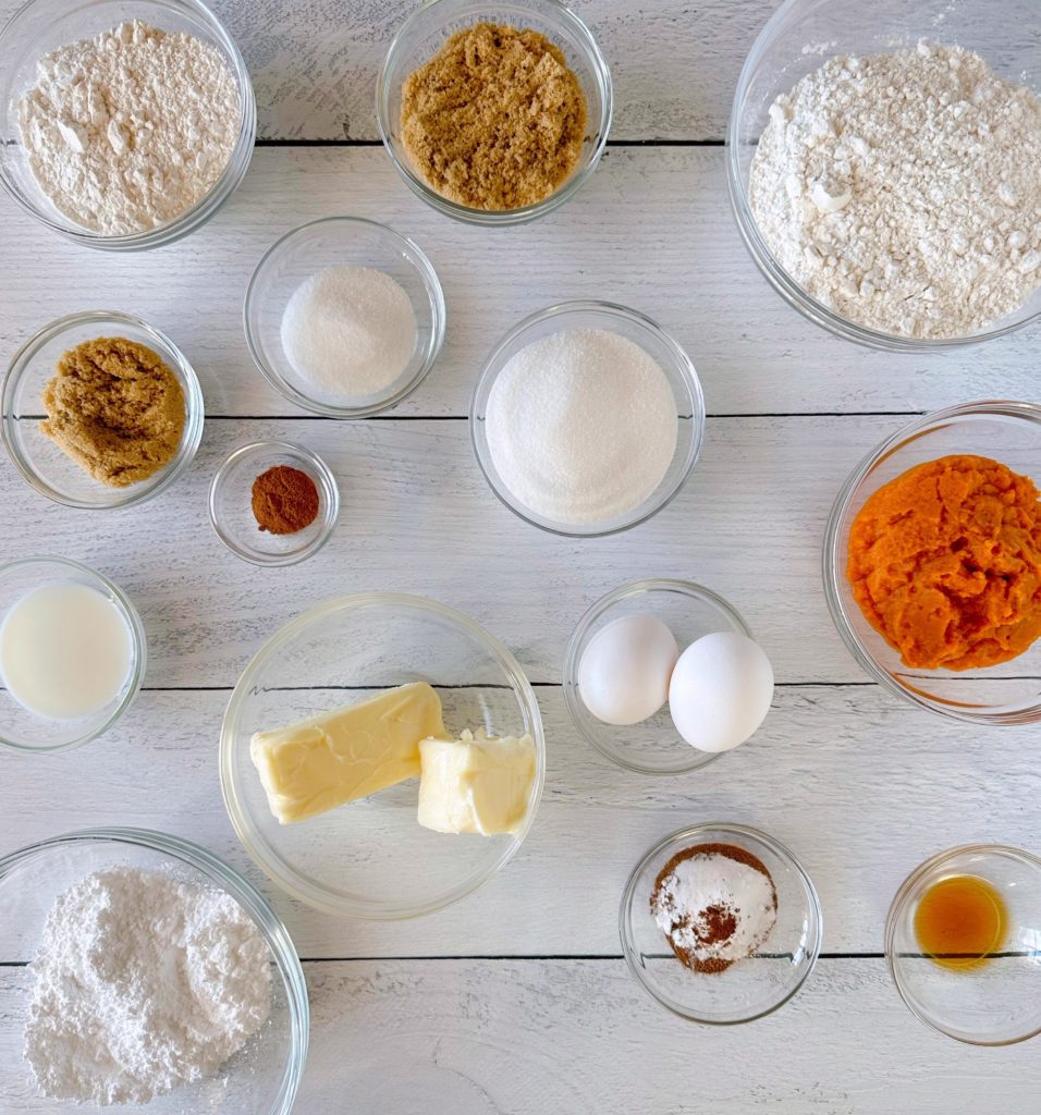 Pumpkin Streusel Muffin ingredients on a board.