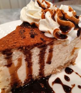 Slice of Tiramisu Cheesecake.