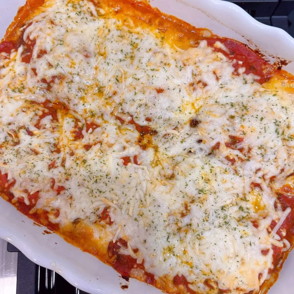 Chicken Parmesan baked and out of the oven.