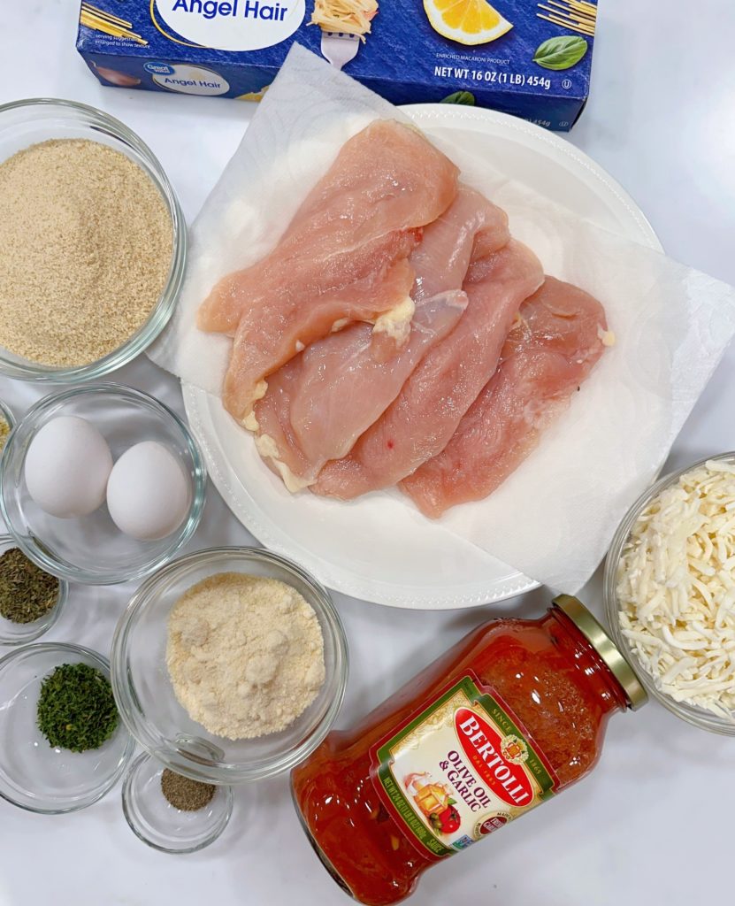 Ingredients for Chicken Parmesan.