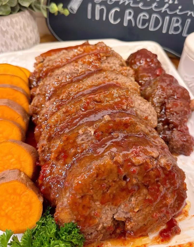 Meatloaf with brown sugar glaze over the top.