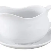 HIC Hotel Gravy Sauce Boat with Saucer Stand, Fine White Porcelain, 24-Ounces