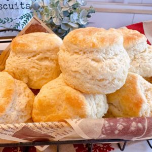 Basket of Golden Buttermilk Fluffy Biscuits.