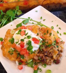 Mexican Tater Tot Casserole on a serving plate.