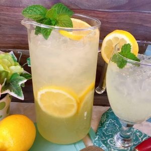 Tall pitcher of fresh homemade lemonade