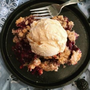 Triple Berry Cobbler in skillet dish