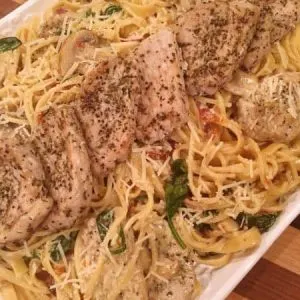 Pork Tenderloin Medallions with Pasta in a cream sauce.