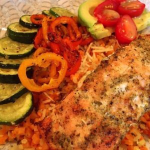 One Salmon Bowl filled with delicious salmon and vegetables