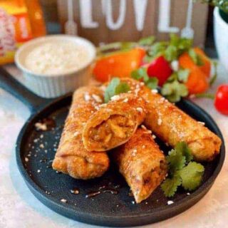 Sticky Buffalo Chicken Egg Rolls