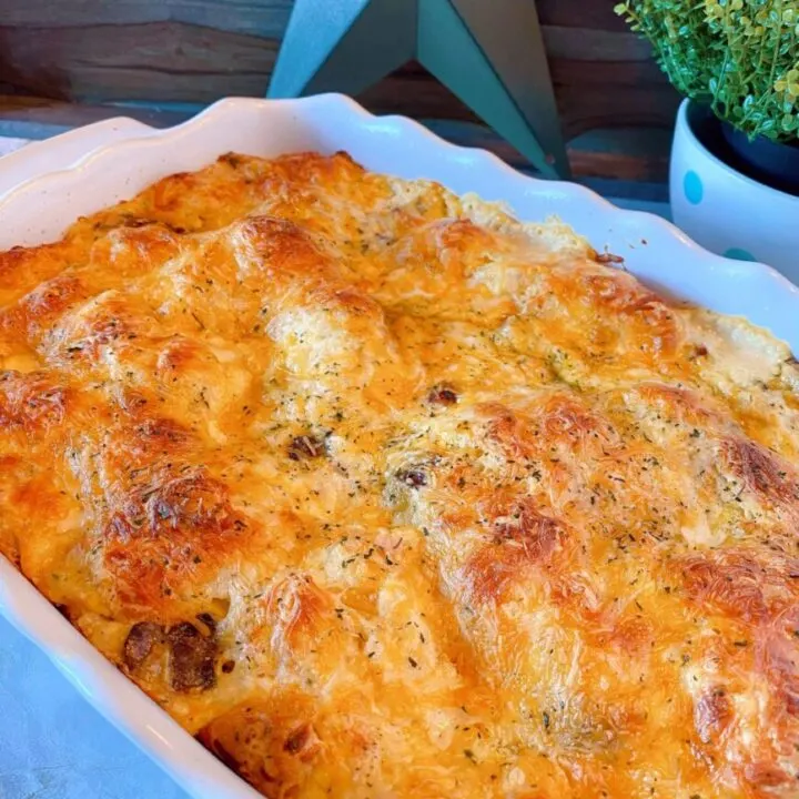 Chicken Biscuit Bubble Bake in a large casserole dish