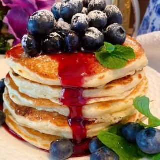 Stack of homemade blueberry buttermilk pancakes