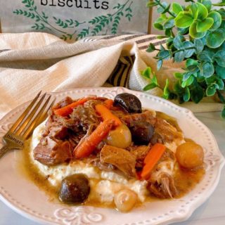 Plate with a serving of Slow Cooker Beef Burgundy