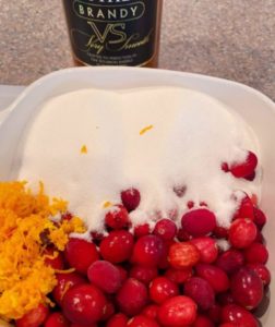 Brandied Cranberry ingredients in a baking dish.