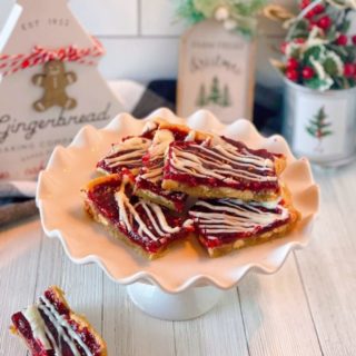 Small Cake Plate with stacked Raspberry White Chocolate Bars.