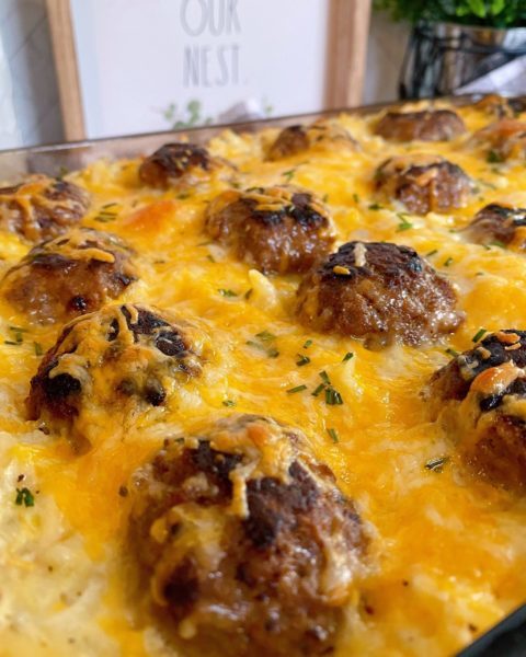 Cheesy Meatball Hash Brown Bake 2022 10 Norines Nest