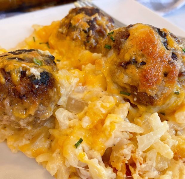 Cheesy Meatball Hash Brown Bake 2022-14 | Norine's Nest