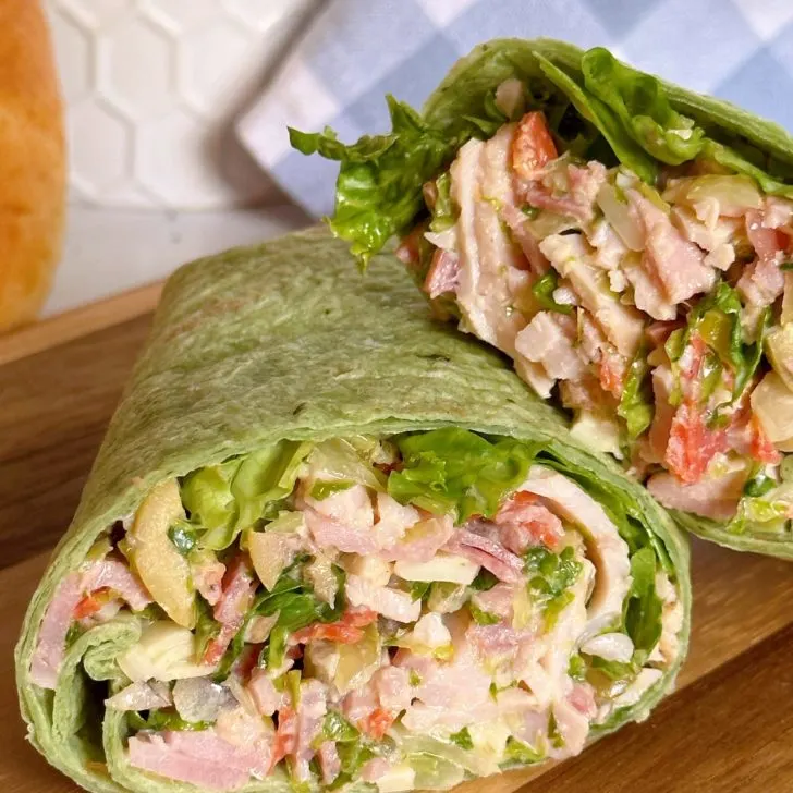 Italian Grinder Wrap on a cutting board.