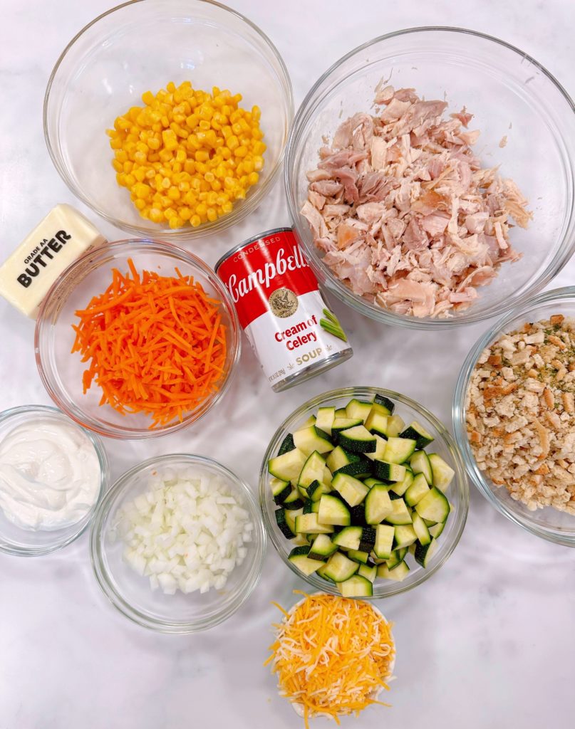 Chicken Zucchini Casserole ingredients.