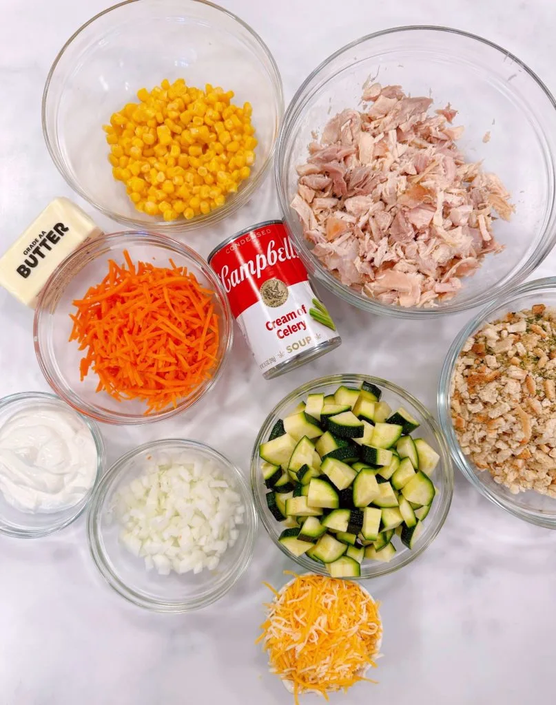 Chicken Zucchini Casserole ingredients.