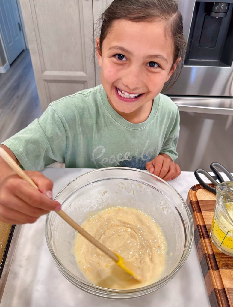 Mixing the lemon cream filling mixture.