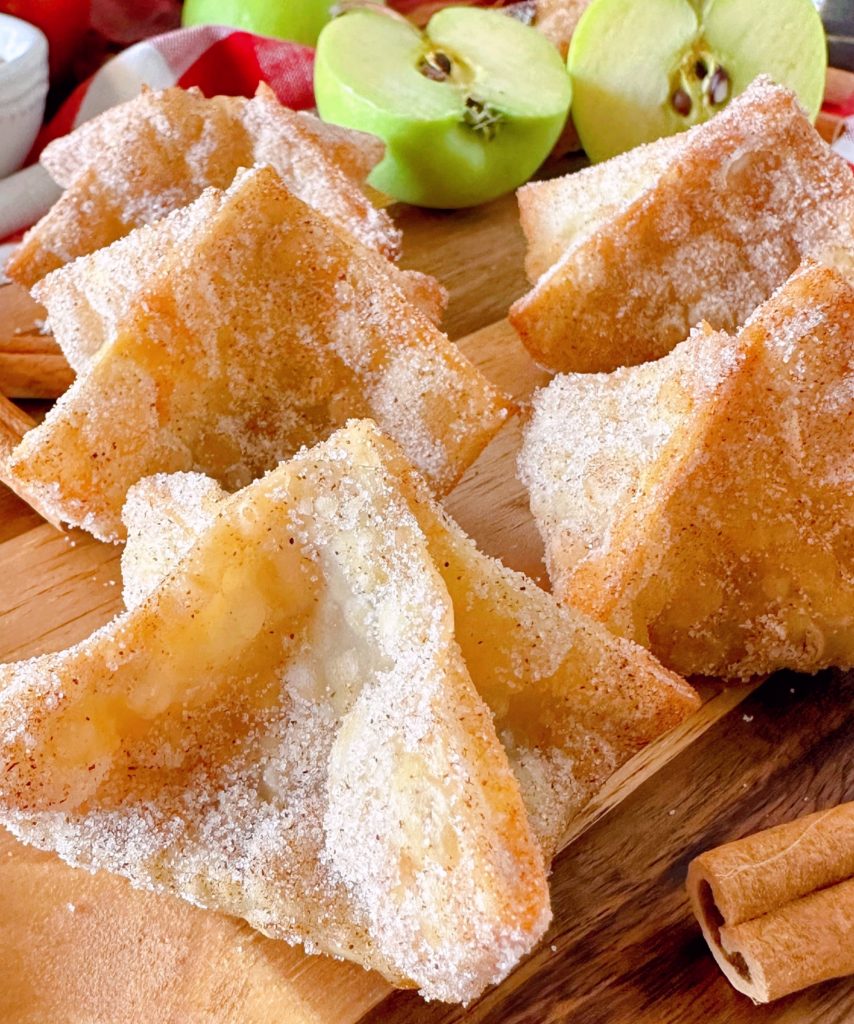 Close-up photo of Wonton apple pie bites.