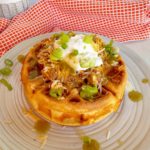 Cornbread waffles stuffed chili and cheese.