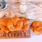 Overhead photo of croissant breakfast sandwiches.