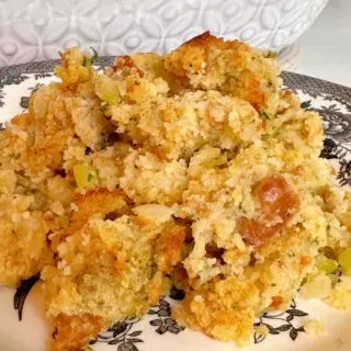 Old Fashion Cornbread Dressing on a plate.