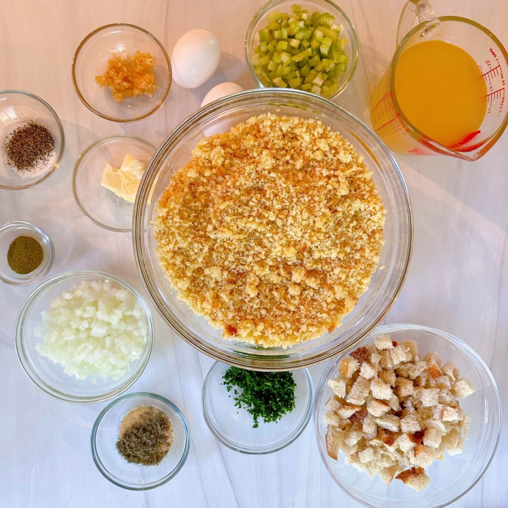 Ingredients for Old Fashioned cornbread dressing.