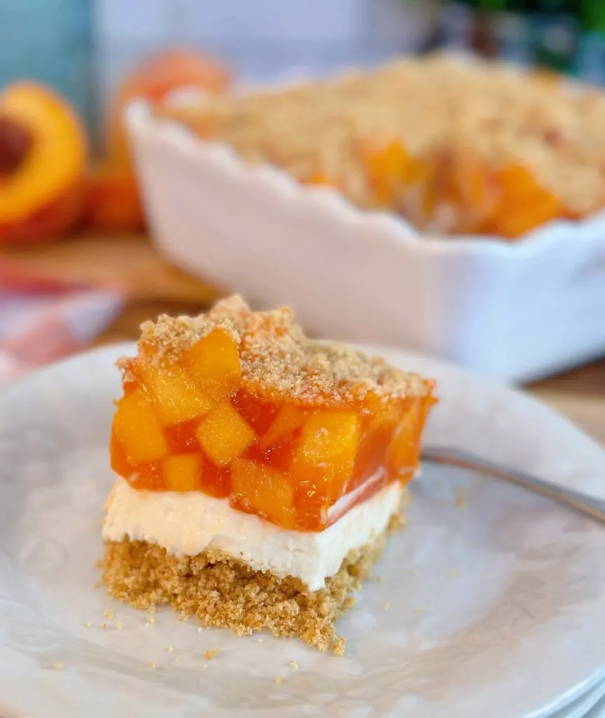 Peaches and cream layered dessert single serving.