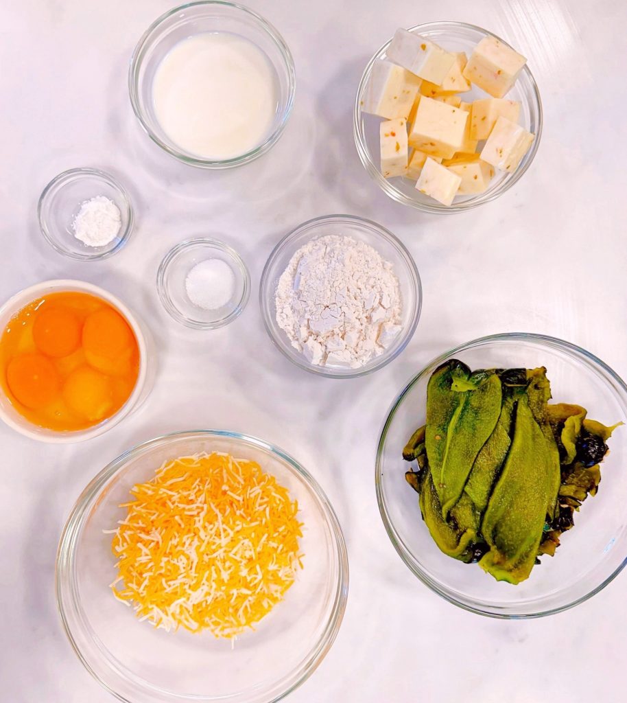 Chile Relleno Bites Ingredients on a white marble counter tip.