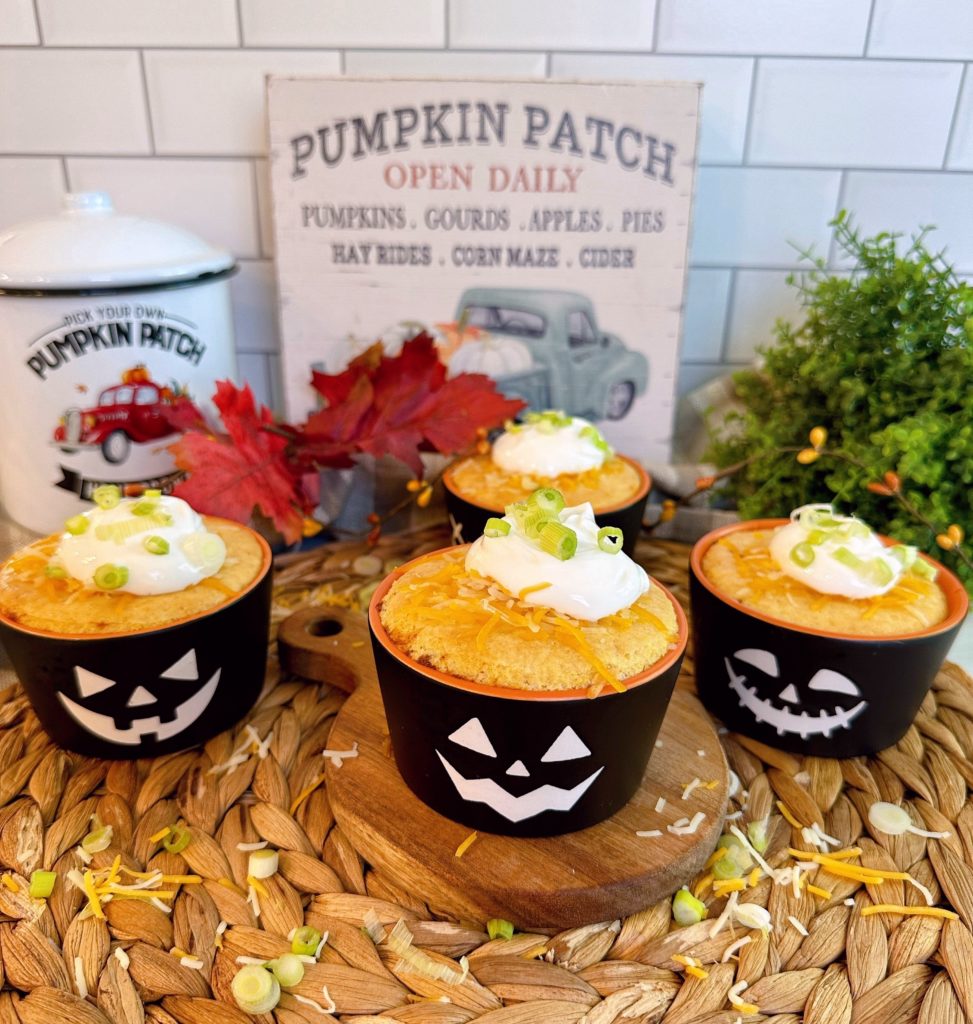 Group of chili cornbread cups on a table.