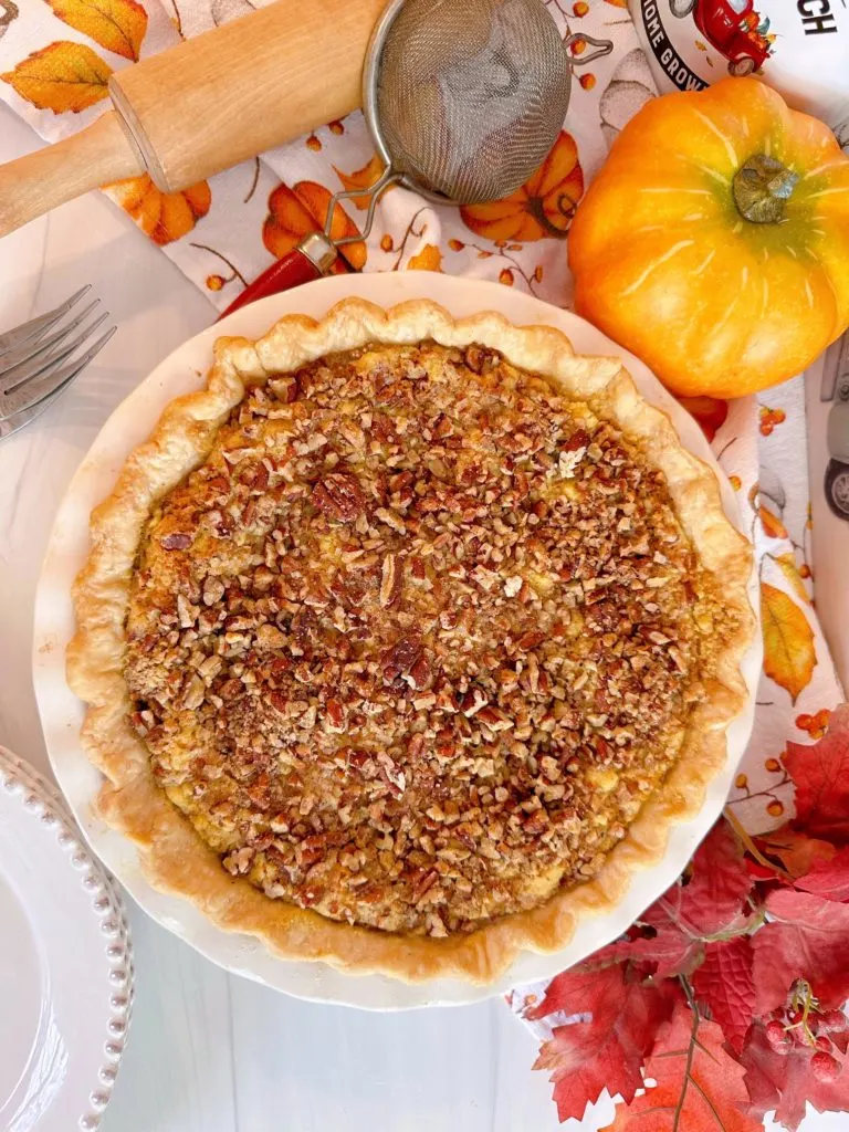 Pumpkin crunch pie on a table.