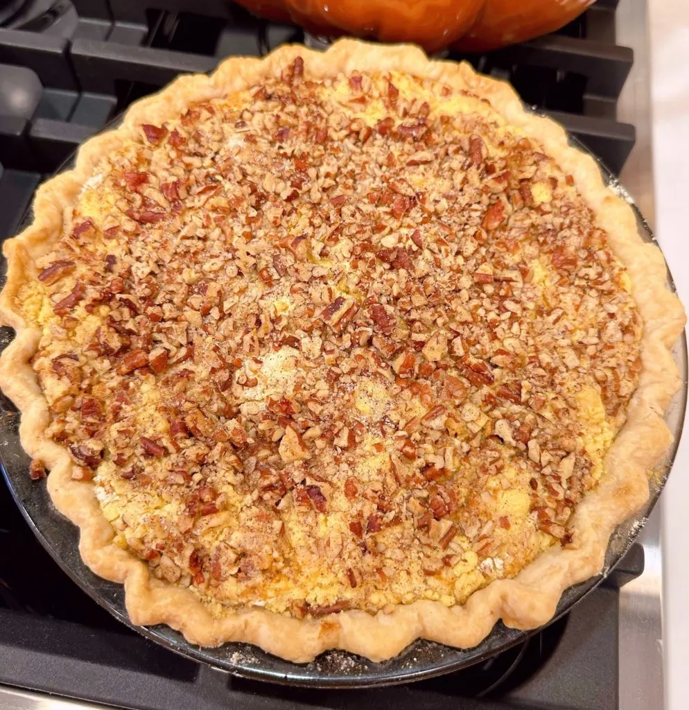 Pie right out of the oven cooling on top of the range hood.