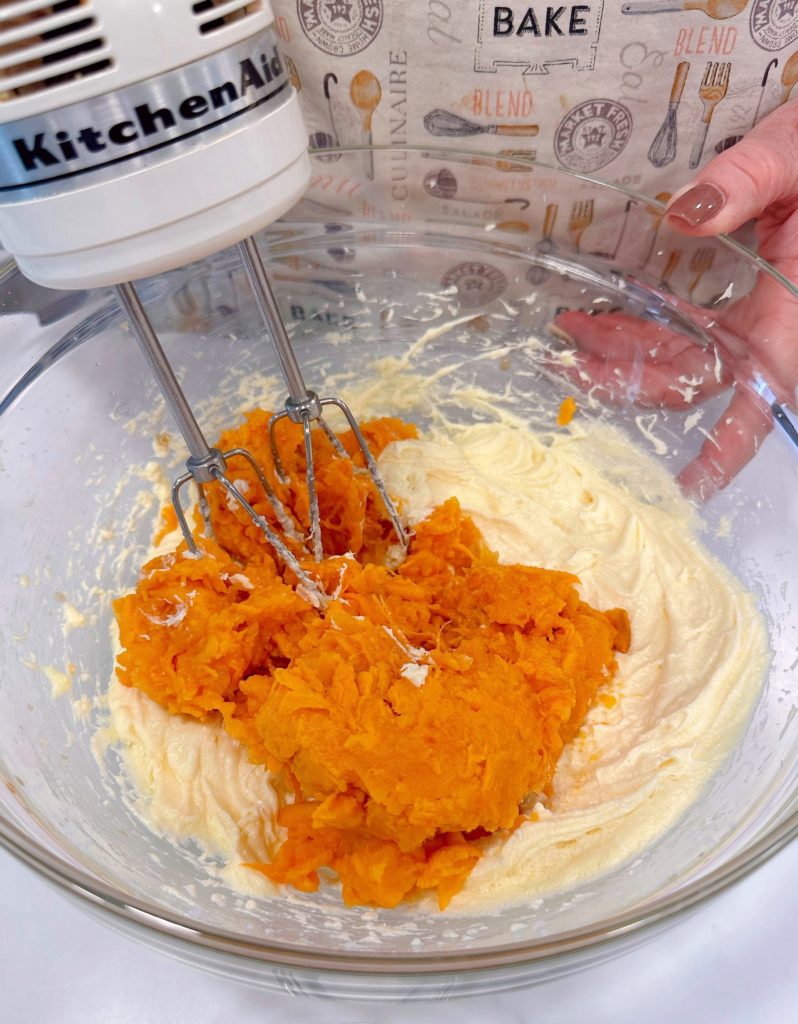 Add sweet potato to the wet ingredients.