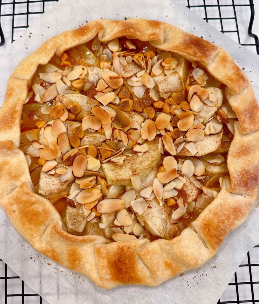 Baked galette on a cooling rack.