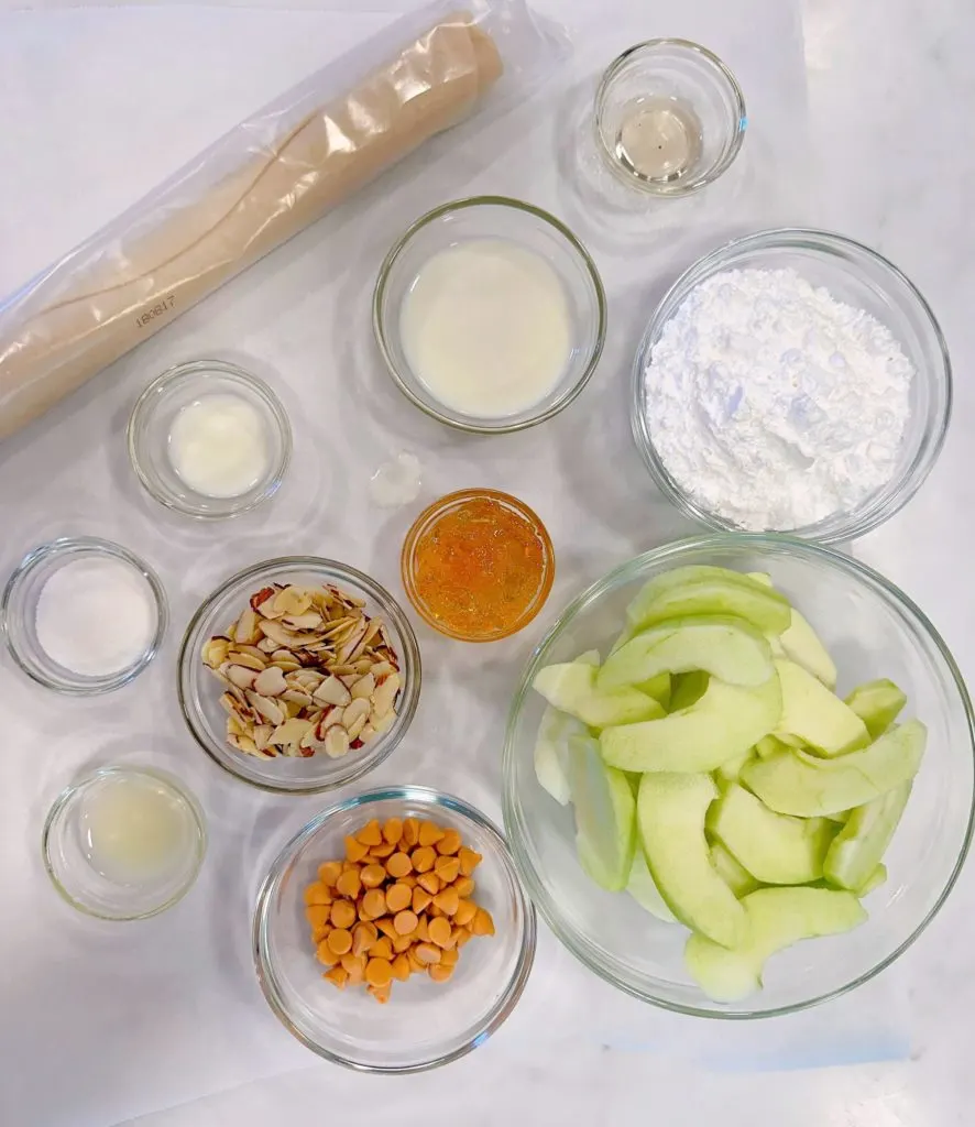 Ingredients for an Apple Almond Galette.