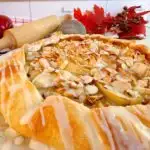 Up close photo of the baked apple almond galette.