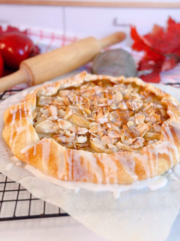 Galette with icing drizzled over the top.