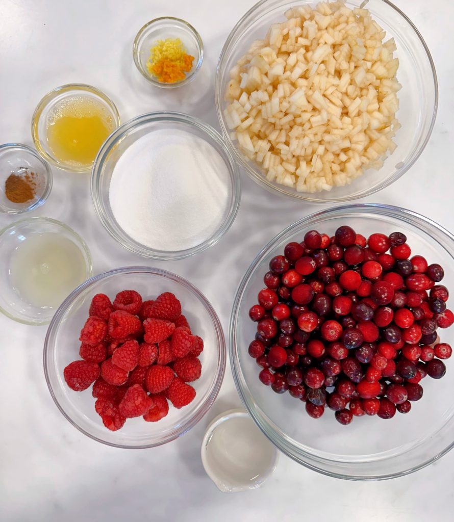 Ingredients on a white counter top.