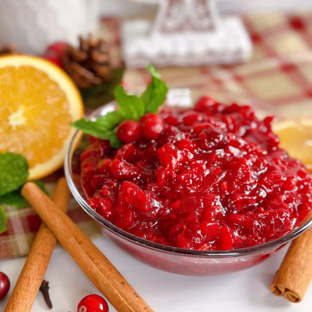 Cranberry Pear Chutney in a serving bowl.