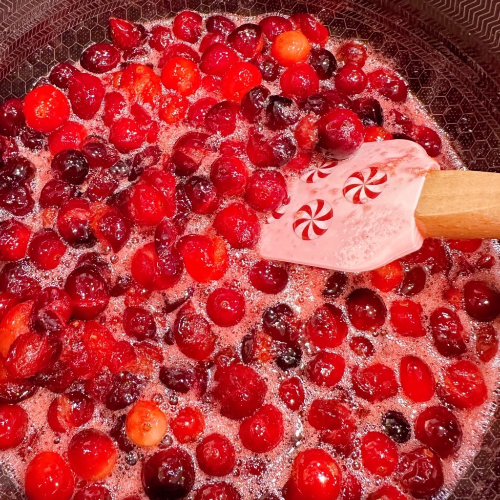 Cranberries cooked with water and sugars.