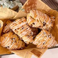 Chocolate Chip Pecan Scones in a basket!