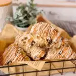 Basket full of pecan chocolate chip scones.